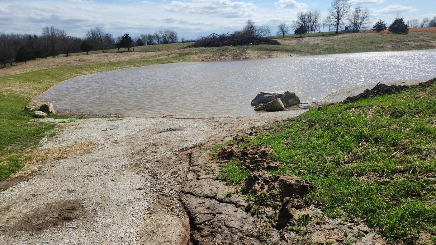 A finished pond holding water